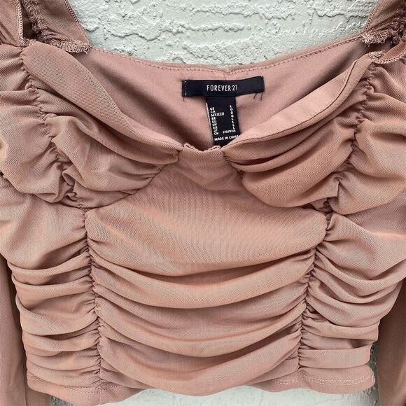 Forever 21 Women's Chiffon Peasant Sleeve Cropped Blouse Size L - Picture 4 of 9